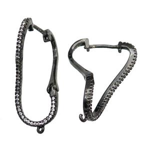 copper Latchback Earrings pave zircon, black plated, approx 20-30mm [FN29394]