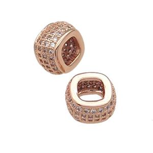 copper rondelle beads pave zircon, large hole, rose gold, approx 11mm, 6mm hole [FN29395]
