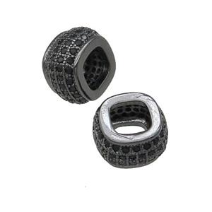 copper rondelle beads pave zircon, large hole, black plated, approx 11mm, 6mm hole [FN29396]
