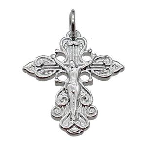 copper crucifix cross pendant, jesus, platinum plated, approx 17-18mm [FN29406]