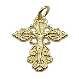 copper crucifix cross pendant, jesus, gold plated, approx 17-18mm [FN29407]
