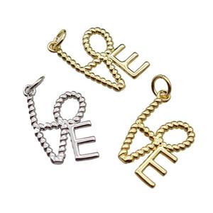 copper LOVE pendant, mixed, approx 12-16mm [FN29411]