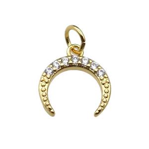copper crescent moon pendant paved zircon, gold plated, approx 12mm [FN29414]