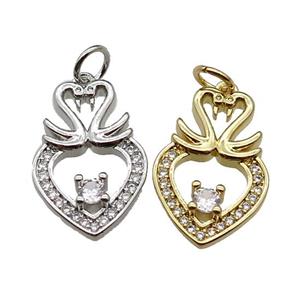 copper Heart pendant paved zircon, swan, mixed, approx 12-20mm [FN29418]