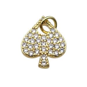 copper Heart pendant pave zircon ACE of Spade gold plated, approx 12-15mm [FN29423]