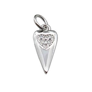 copper dart heart pendant pave zircon, platinum plated, approx 7-13mm [FN29428]