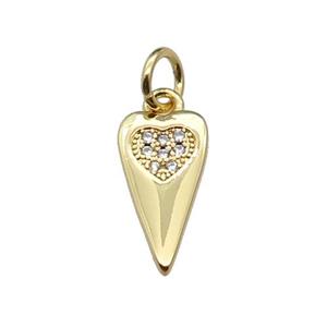 copper dart heart pendant pave zircon, gold plated, approx 7-13mm [FN29429]