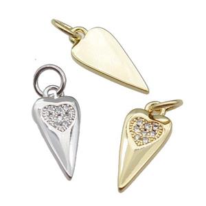 copper dart heart pendant pave zircon, mixed, approx 7-13mm [FN29430]