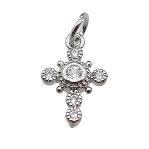 copper cross pendant pave zircon, platinum plated, approx 10-12mm [FN29431]