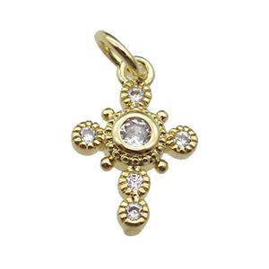 copper cross pendant pave zircon, gold plated, approx 10-12mm [FN29432]