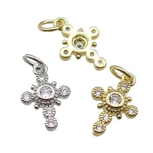 copper cross pendant pave zircon, mixed, approx 10-12mm [FN29433]