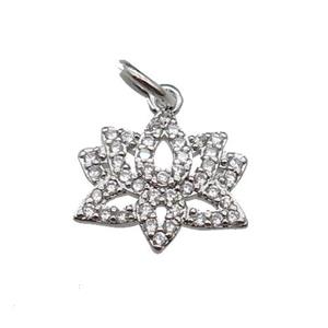 copper Lotus pendant pave zircon, platinum plated, approx 10-12mm [FN29434]
