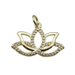 copper Lotus pendant pave zircon, gold plated, approx 12-21mm [FN29438]