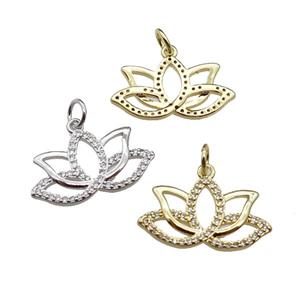 copper Lotus pendant pave zircon, mixed, approx 12-21mm [FN29439]