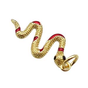 copper Snake pendant, red enamel, gold plated, approx 10-20mm [FN29441]