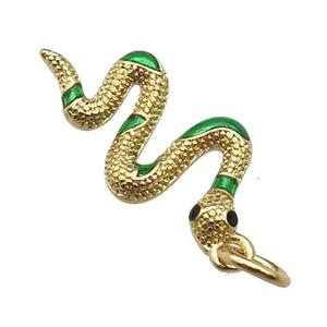 copper Snake pendant, green enamel, gold plated, approx 10-20mm [FN29442]