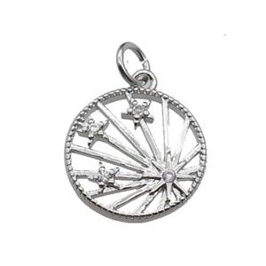 copper circle star pendant pave zircon, platinum plated, approx 15mm dia [FN29444]