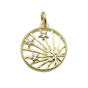 copper circle star pendant pave zircon, gold plated, approx 15mm dia [FN29445]