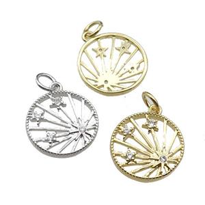 copper circle star pendant pave zircon, mixed, approx 15mm dia [FN29446]