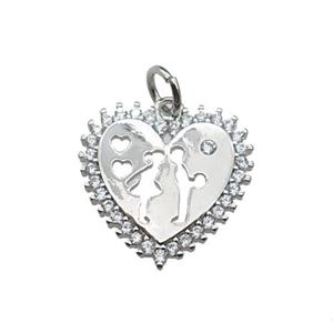 copper Heart pendant pave zircon, couple, platinum plated, approx 16mm [FN29450]