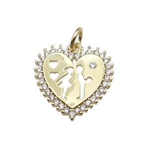 copper Heart pendant pave zircon, couple, gold plated, approx 16mm [FN29451]