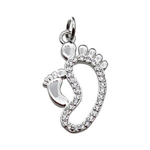 copper babyfeet pendant pave zircon, platinum plated, approx 13-19mm [FN29453]