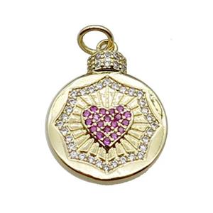 copper circle heart pendant pave zircon, gold plated, approx 16mm [FN29456]