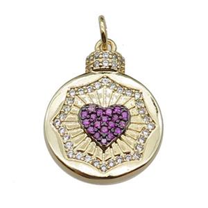 copper circle heart pendant pave zircon, gold plated, approx 16mm [FN29457]