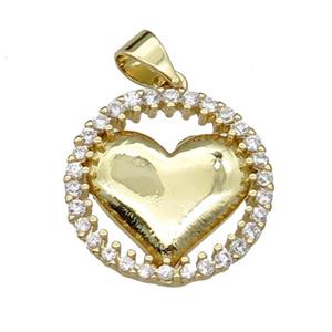copper circle heart pendant pave zircon, gold plated, approx 17.5mm [FN29458]