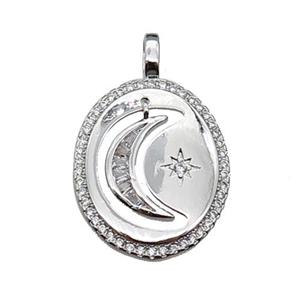 copper Moon star pendant pave zircon, platinum plated, approx 18-20mm [FN29460]