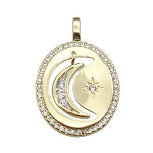 copper Moon star pendant pave zircon, gold plated, approx 18-20mm [FN29461]