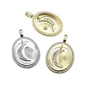 copper Moon star pendant pave zircon, mixed, approx 18-20mm [FN29462]