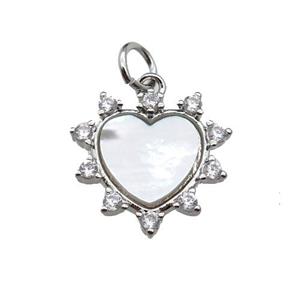 copper Heart pendant pave shell, zircon, platinum plated, approx 14mm [FN29466]