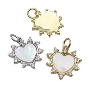 copper Heart pendant pave shell, zircon, mixed, approx 14mm [FN29468]