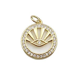 copper circle eye pendant pave zircon, shell, gold plated, approx 15.5mm dia [FN29470]