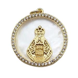 copper circle pendant pave shell zircon, gold plated, approx 22mm dia [FN29476]