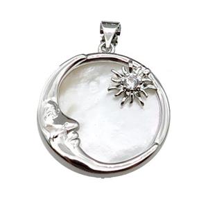 copper Moon pendant pave shell zircon, platinum plated, approx 21mm dia [FN29477]
