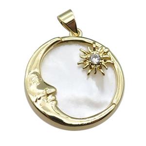 copper Moon pendant pave shell zircon, gold plated, approx 21mm dia [FN29478]
