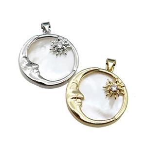 copper Moon pendant pave shell zircon, mixed, approx 21mm dia [FN29479]