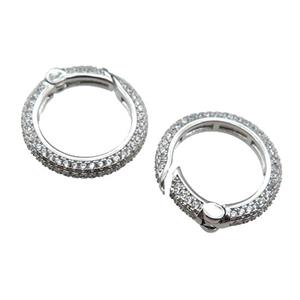 copper Carabiner Clasp pave zircon, platinum plated, approx 18.5mm [FN29480]