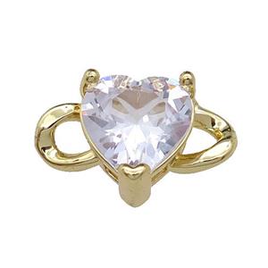 copper Heart connector pave zircon, gold plated, approx 11-18.5mm, 10mm [FN29487]