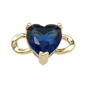 copper Heart connector pave blue zircon, gold plated, approx 11-18.5mm, 10mm [FN29489]