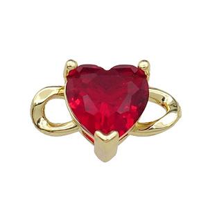 copper Heart connector pave red zircon, gold plated, approx 11-18.5mm, 10mm [FN29490]