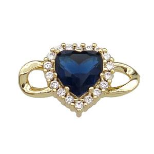 copper Heart connector pave blue zircon, gold plated, approx 12-20mm [FN29492]