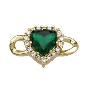 copper Heart connector pave green zircon, gold plated, approx 12-20mm [FN29493]