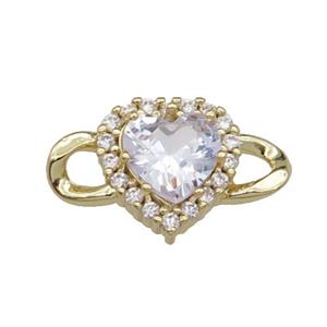 copper Heart connector pave zircon, gold plated, approx 12-20mm [FN29494]