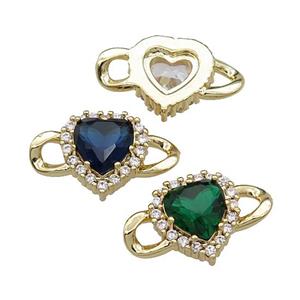 copper Heart connector pave zircon, mixed, gold plated, approx 12-20mm [FN29495]