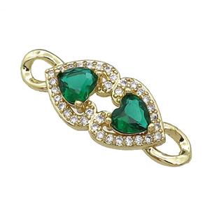 copper Heart connector pave green zircon, gold plated, approx 11-30mm [FN29497]