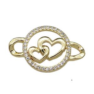 copper Heart connector pave zircon, gold plated, approx 15-23mm [FN29498]