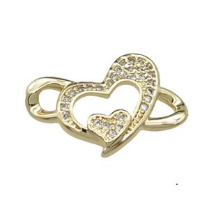 copper Heart connector pave zircon, gold plated, approx 15-23mm [FN29499]